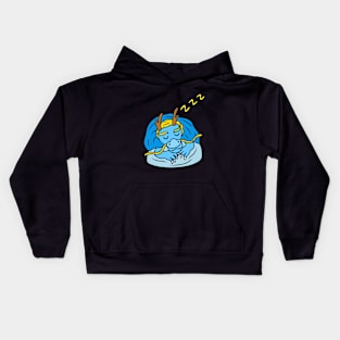 Funny cartoon dragon sleeping with blanket Kids Hoodie